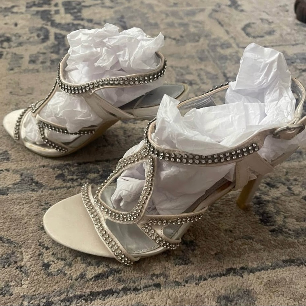 Chic White Rhinestone Heels by Moments - Picture 3 of 3